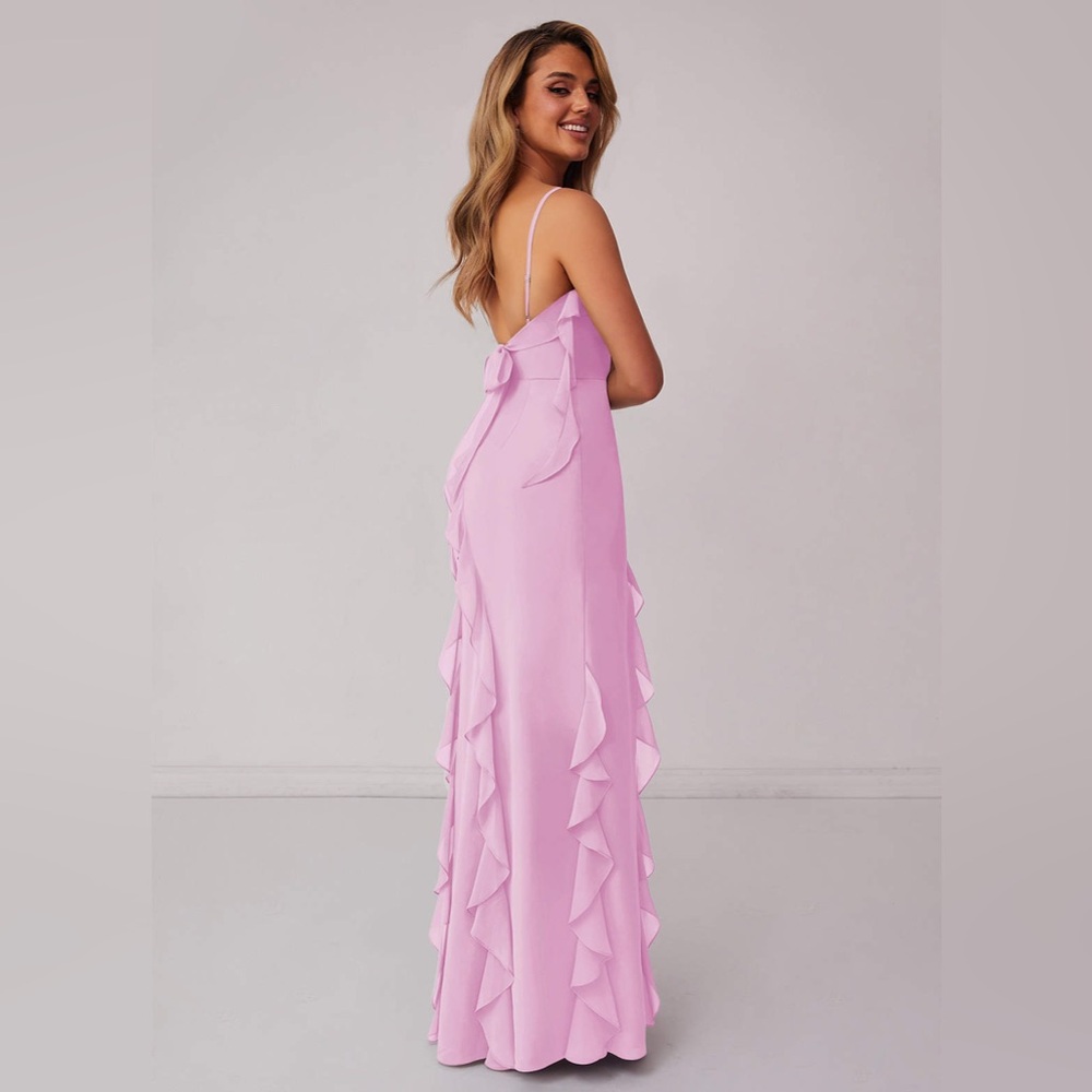 BARBIE™ AZAZIE Chiffon Ruffle Column Dress with Leg Slit